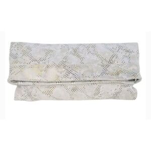 CoFi Molley Stella Gray Gold Snake Print Leather Clutch Crossbody